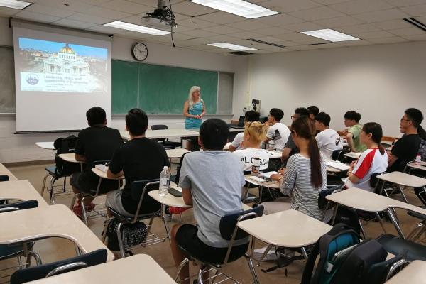 Visitors from Shanghai Maritime University attend a lecture at the University of New Orleans.