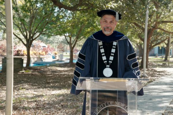 President John Nicklow addresses the class of 2020 during fall commencement ceremony presented virtually Dec. 12.