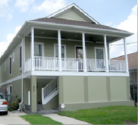 Recessed staircase, 2nd story porch. Elevation 8 feet.