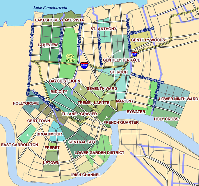 map of new orleans neighborhoods Neighborhood Map The University Of New Orleans