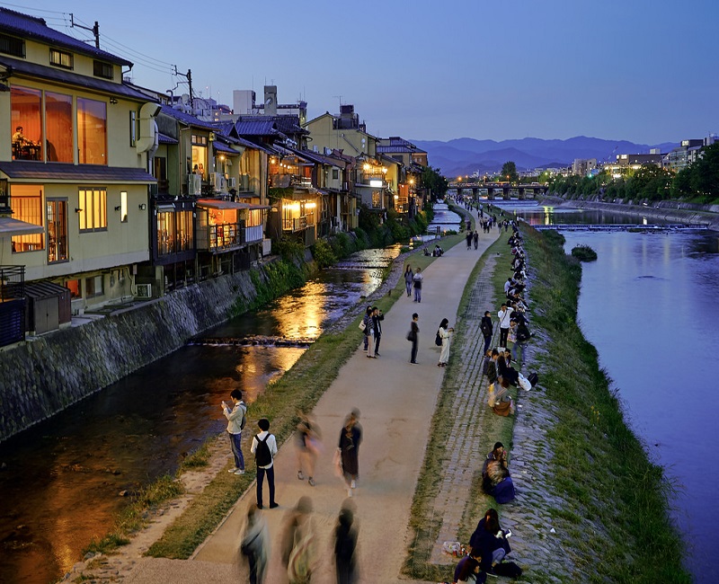 Kyoto at night on the river