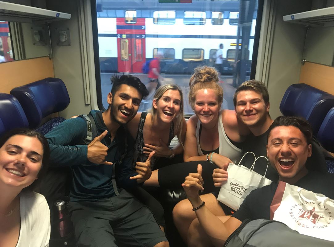 Students travelling together by train during a free weekend.