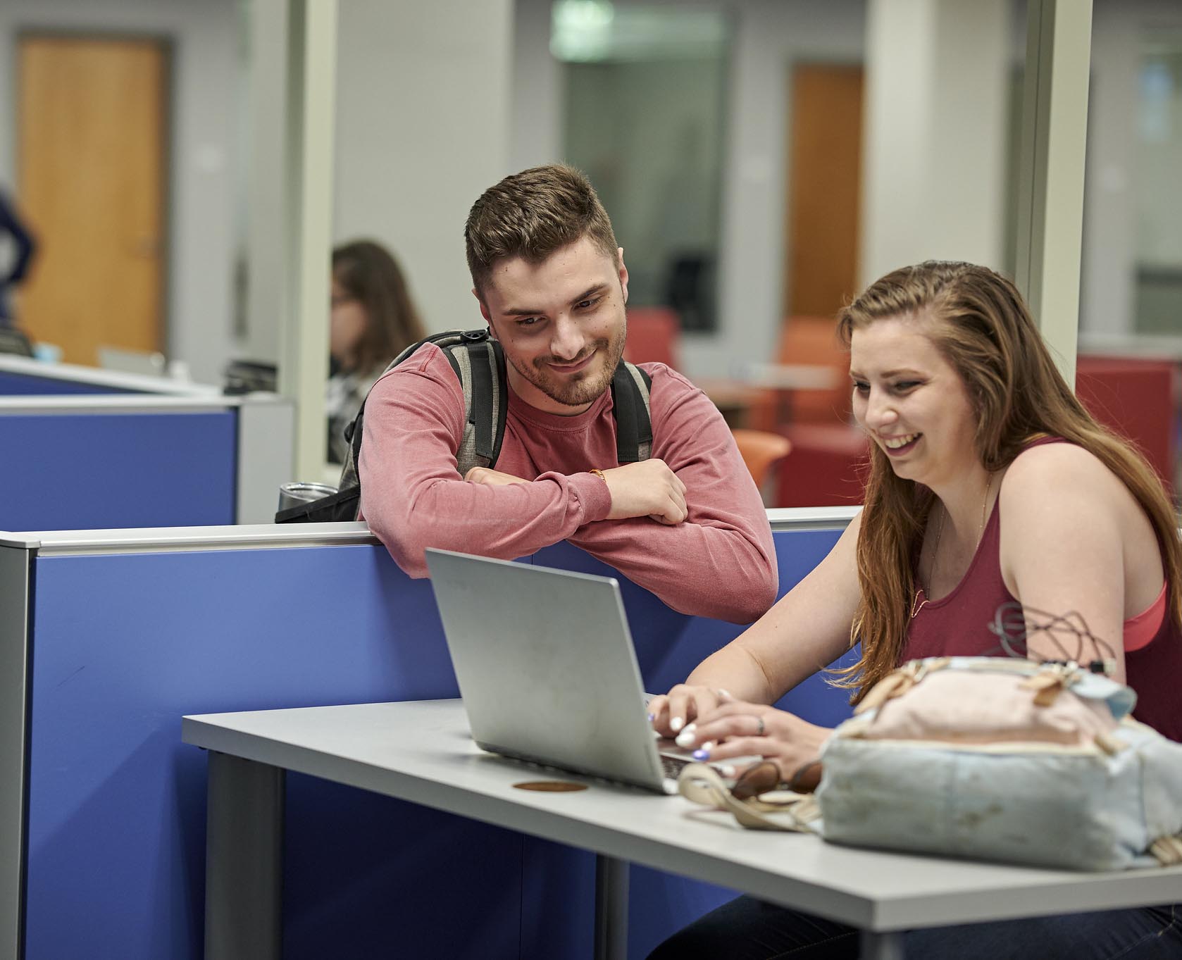 students in library