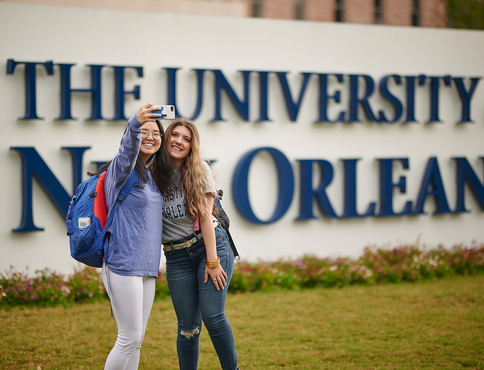 students taking selfie