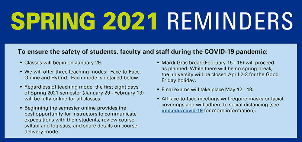 Spring 2021 Reminders - Important dates