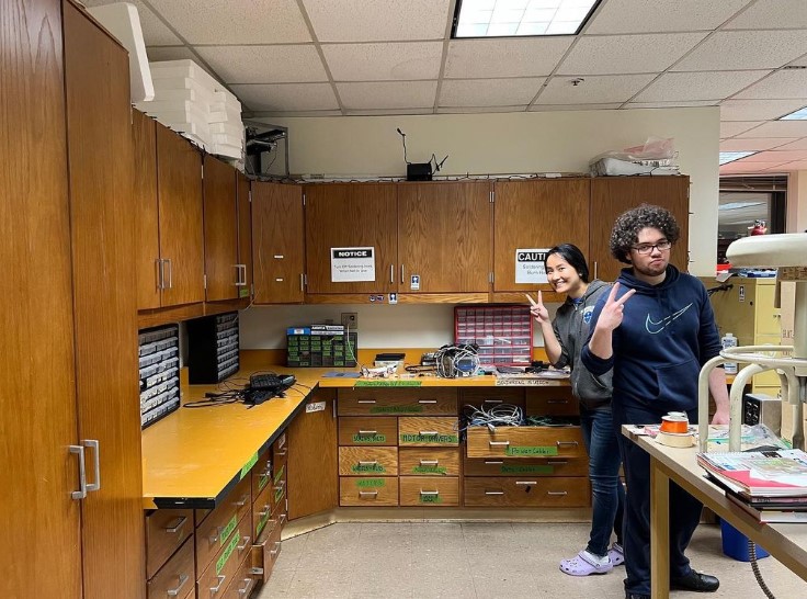 Engineering students in the design lab