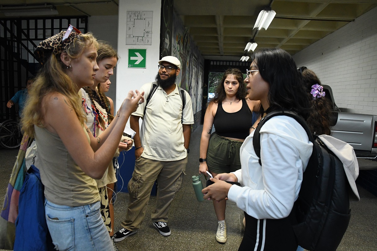 Group of students outside classroom building in Guatemala