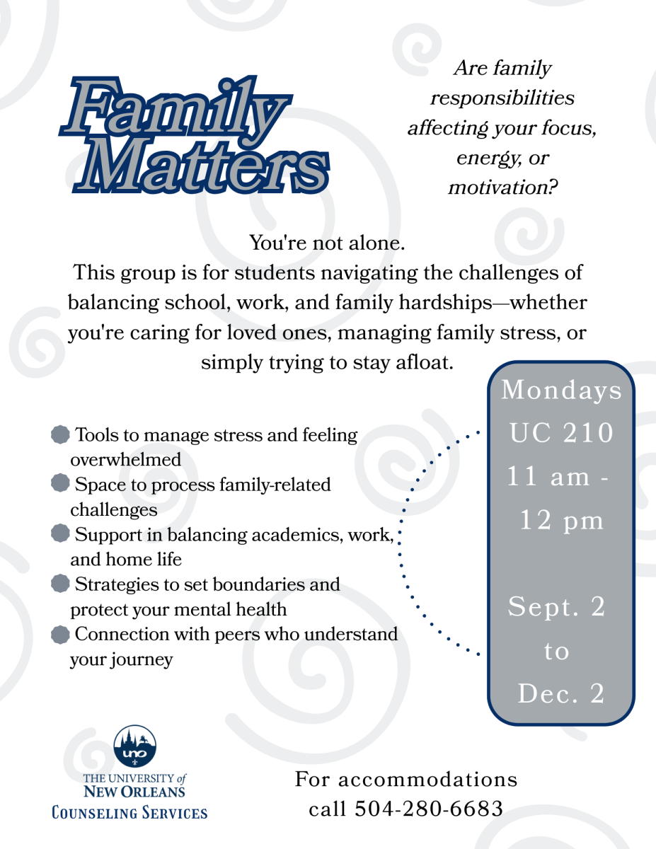 Family dynamics group Mondays from 11am-12pm UC210
