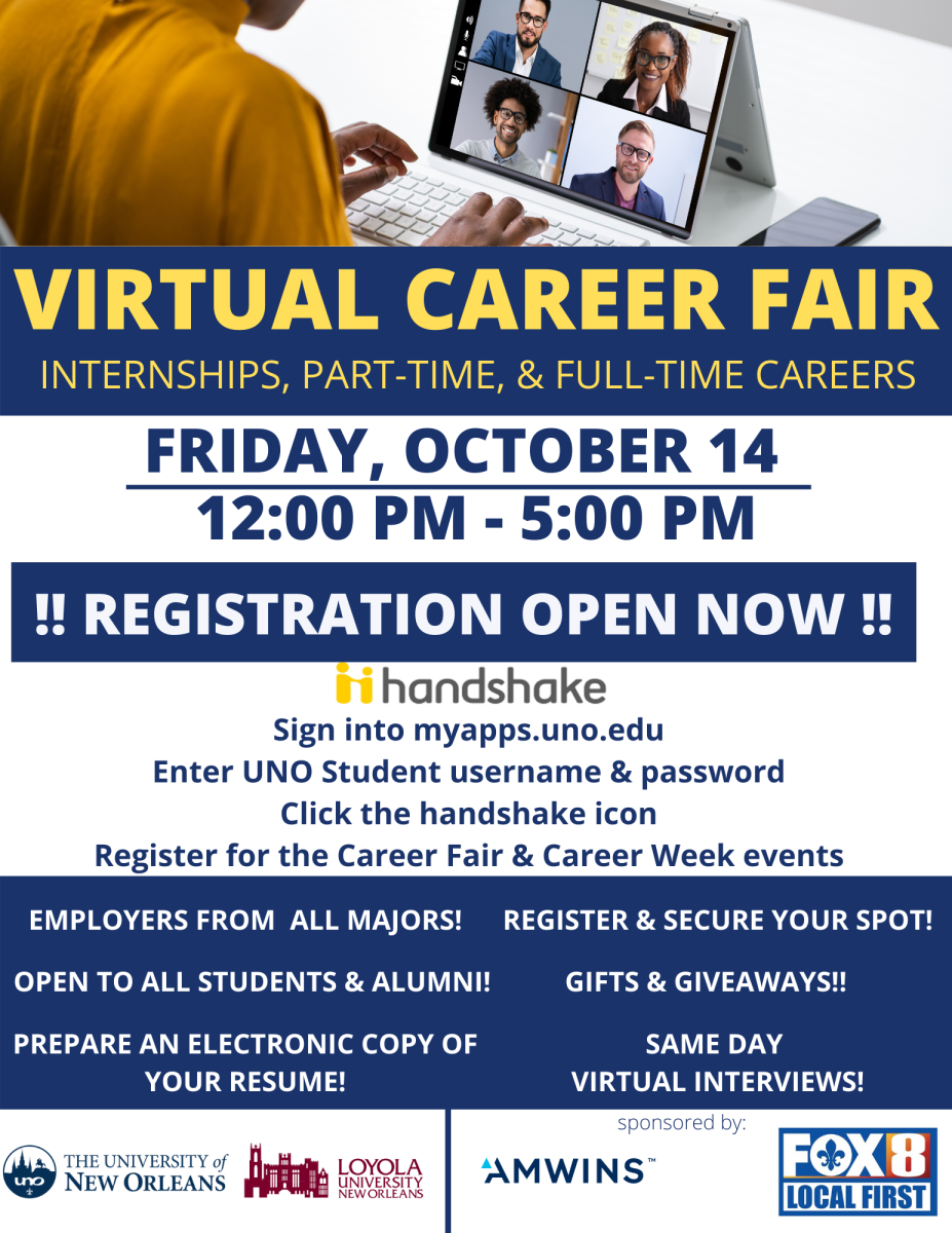 Virtual Career Fair, Friday October 14, 12pm to 5pm Register on Handshake