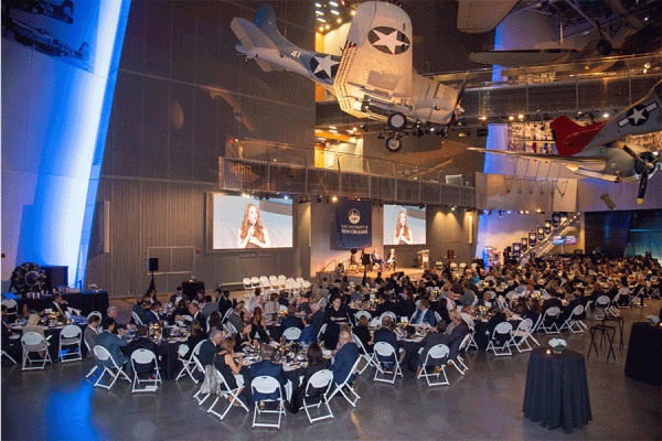 The National WWII Museum U.S. Freedom Pavilion: The Boeing Center is the venue for UNO’s annual Distinguished Alumni Gala.