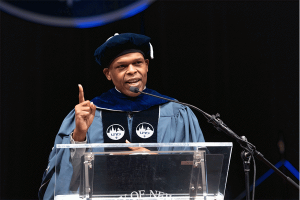 Acclaimed novelist Maurice Carlos Ruffin, who earned two degrees from the University of New Orleans, gave the commencement address Friday, Dec. 8, 2023.