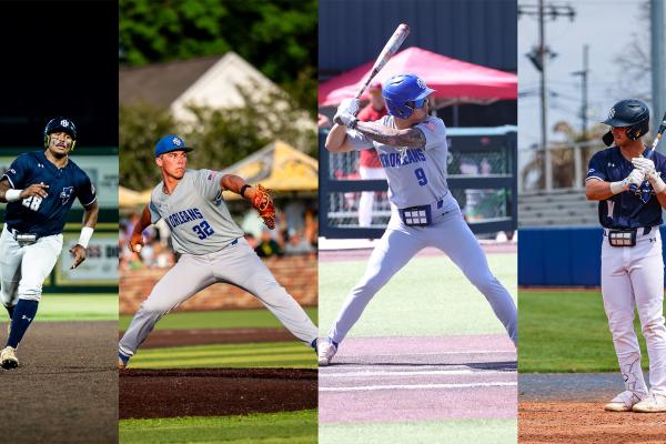 Pictured, left to right: UNO Privateers Baseball players Bryce Calloway, Grant Edwards, Alexander Saunier and Matt Gonzalez