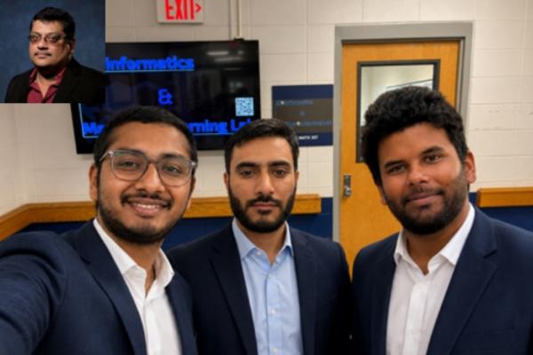 Photo of students Abdullah Naeem, Anav Katwal, Ayon Dey, and professor Md Tamjidul Hoque