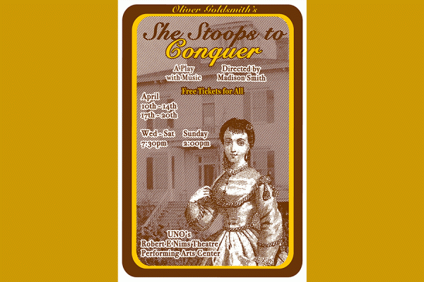 Theatre UNO will present “She Stoops to Conquer” as part of its 2023-24 performance season.  