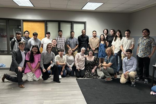 A group photo of the Advanced Game Development students with professor Ben Samuel.