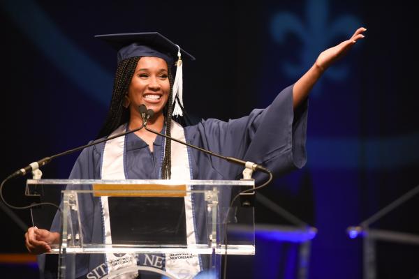 University of New Orleans alumna Sheba Turk, co-anchor of WWL-TV’s Eyewitness Morning News, was the keynote commencement speaker. 
