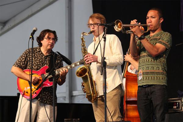 University of New Orleans jazz studies professor Steve Masakowski, pictured far left, will be honored with a lifetime achievement award. 