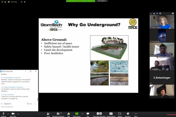 UNO engineering professor Gianna Cothren (upper right corner in blue) teaches an online hydrology seminar using Zoom video conferencing.