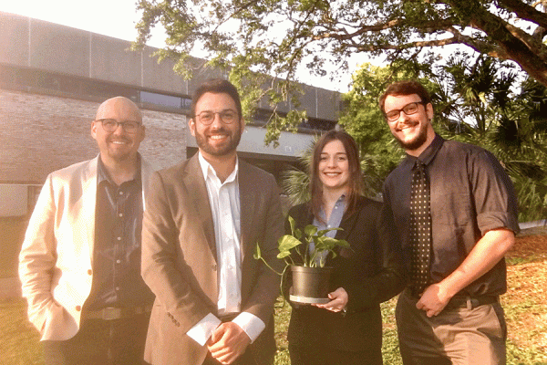 UNO students from left, John McGraw, Michael Ceraso (team leader), Anne Kroll and Miles Borcherdt were awarded first place in the Institute of Electrical and Electronics Engineers (IEEE) Region 5 competition.