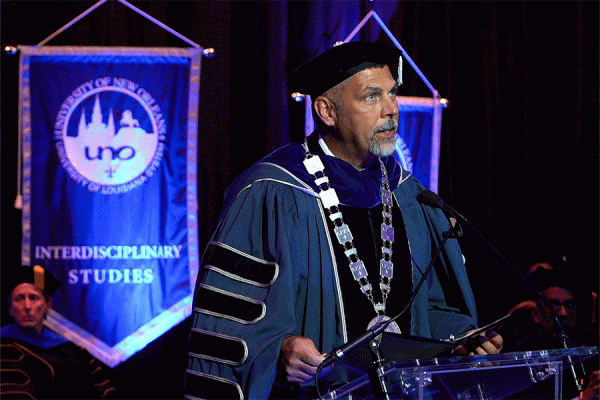 President John Nicklow speaks during the 2022 New Student Convocation held Tuesday, Aug. 16, at the UNO Lakefront Arena.